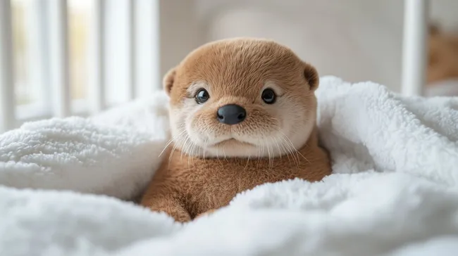 Niedlicher Baby-Otter in weicher Plüschdecke