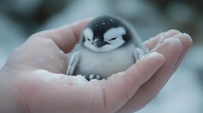 Niedlicher Babypinguin in Handflächengröße