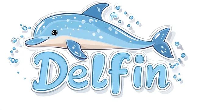 Niedlicher blauer Delfin mit Blasen in klarem Wasser