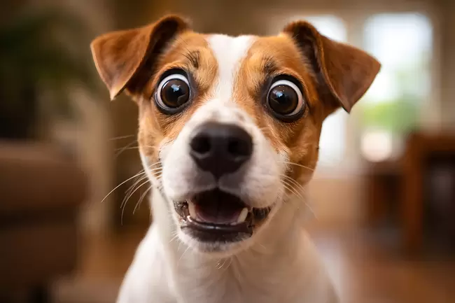 Niedlicher Blick eines überraschten Hundes