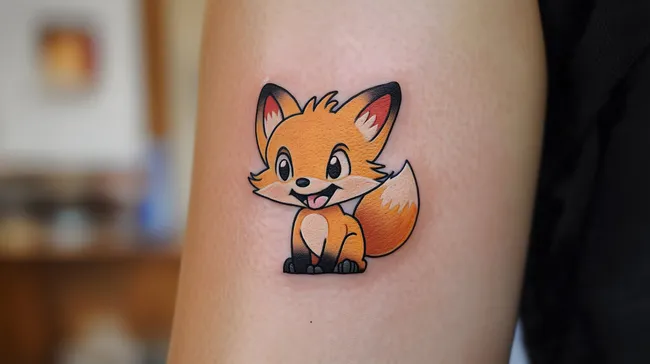 Niedlicher Cartoon-Fuchs Tattoo im New-School-Stil