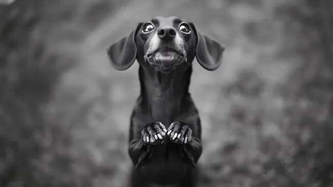 Niedlicher Dackel auf Hinterbeinen sucht Aufmerksamkeit