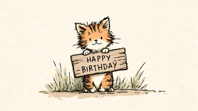 Niedlicher Geburtstagswunsch mit glücklicher Katze