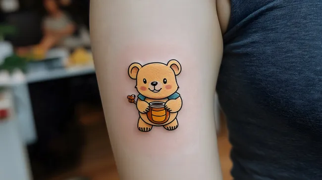 Niedlicher Honigbären-Tattoo auf dem Arm