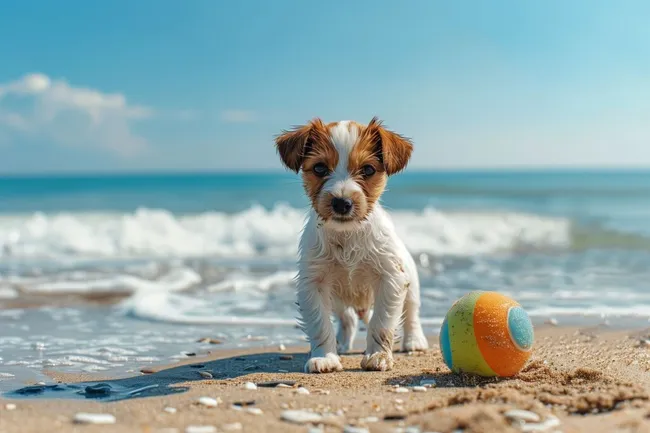 Niedlicher Hund genießt den Sommerstrand
