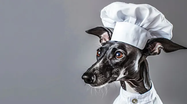 Niedlicher Hund im Kochschürzen-Outfit