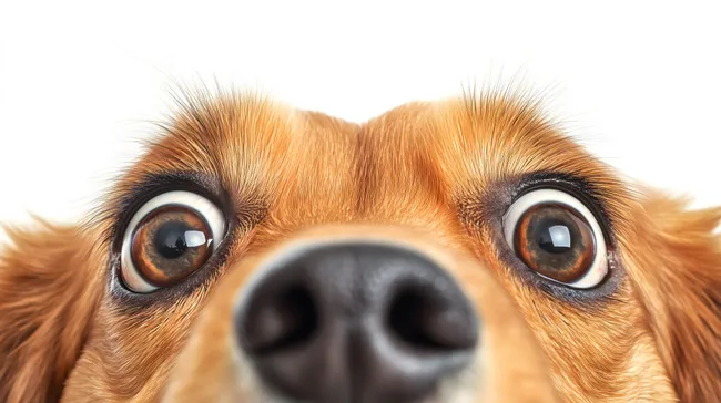 Niedlicher Hund mit riesigen, erstaunten Augen