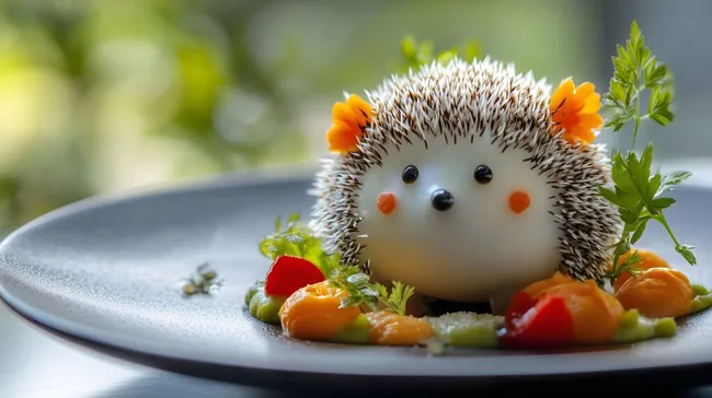 Niedlicher Igel aus Gemüse auf Teller dekoriert