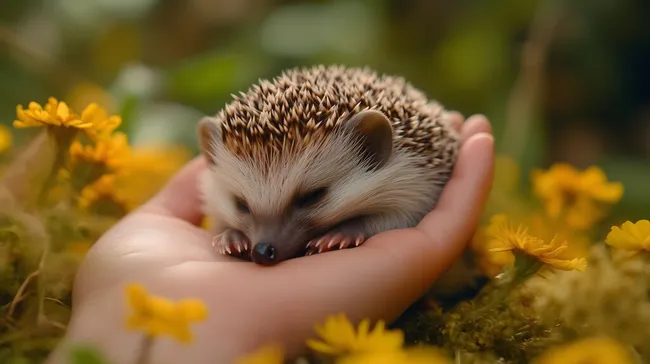 Niedlicher Igel in bunter Blumenwiese