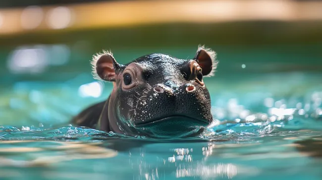 Niedlicher Nilpferdbaby-Kopf im Wasser