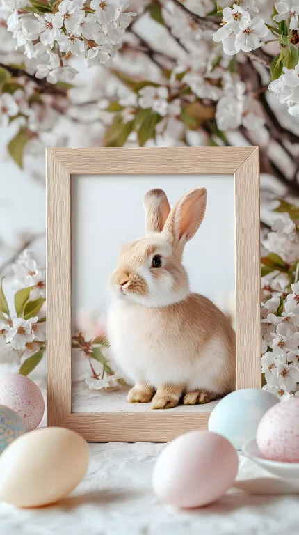 Niedlicher Osterhase in rustikalem Holzrahmen