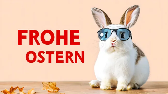 Niedlicher Osterhase mit Sonnenbrille und Frohe Ostern Text