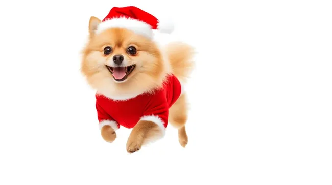 Niedlicher Pomeranian-Hund im Weihnachtskostüm