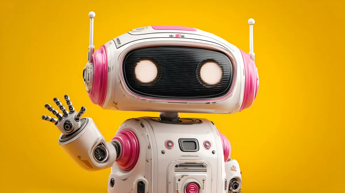 Niedlicher Roboter winkt in bunten Farben