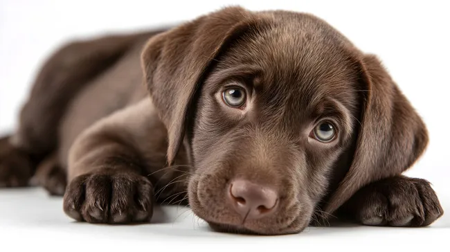 Niedlicher Schokoladenbrauner Labrador-Welpe