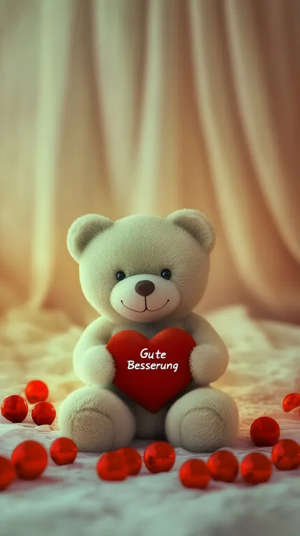 Niedlicher Teddybär mit Herz-Symbol zu Gute Besserung