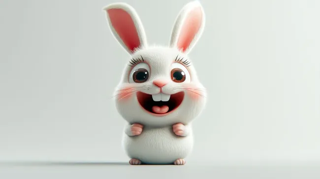 Niedlicher weißer Hase mit großem, fröhlichen Gesichtsausdruck