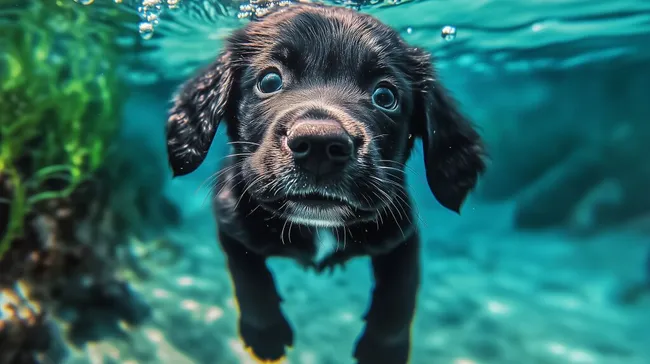 Niedlicher Welpe beim Spielen im Wasser kostenlos herunterladen