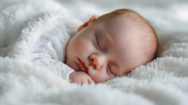 Niedliches Baby schläft ruhig auf weicher Decke