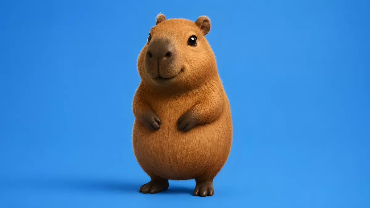 Niedliches Capybara-Cartoon in 3D auf blauem Hintergrund