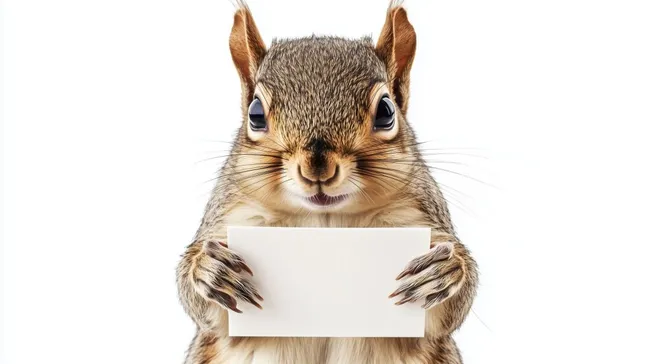 Niedliches Eichhörnchen hält Schild in den Pfoten