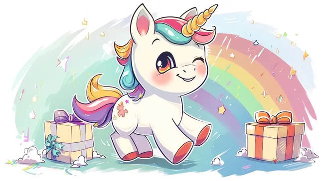 Niedliches Einhorn mit Regenbogenmotiv