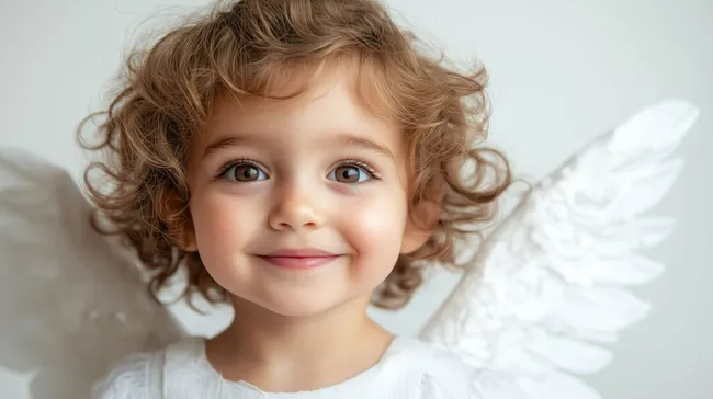 Niedliches Engelskostüm mit weißen Flügeln