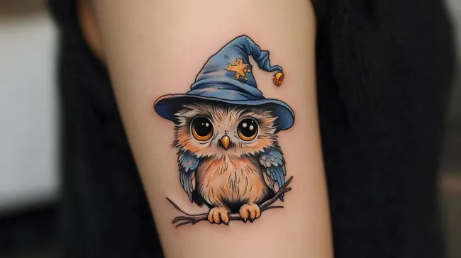 Niedliches Eulenmotiv mit Hexenhut für Herbst-Illustrationen