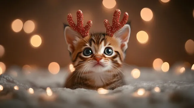 Niedliches Kätzchen in weihnachtlicher Kulisse