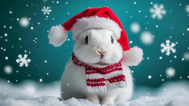 Niedliches Kaninchen in Weihnachtskleidung