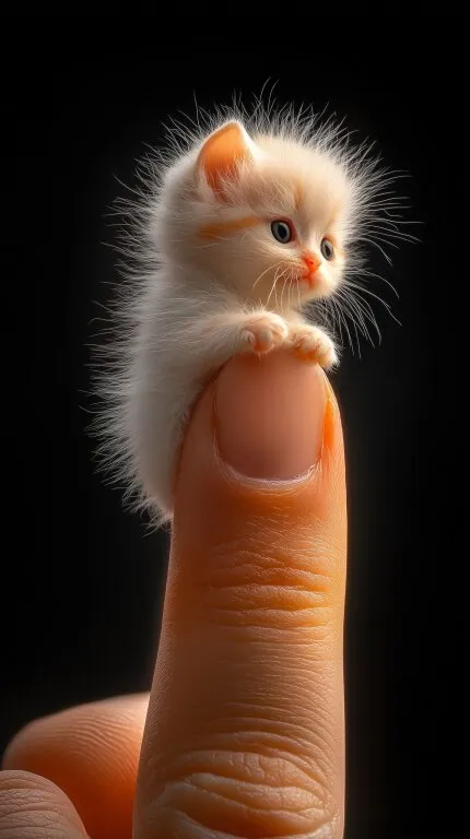 Niedliches Katzenkind auf Fingerspitze