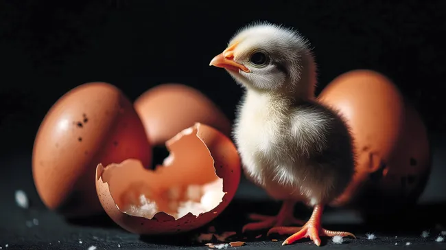 Niedliches Küken schlüpft aus Eierschale
