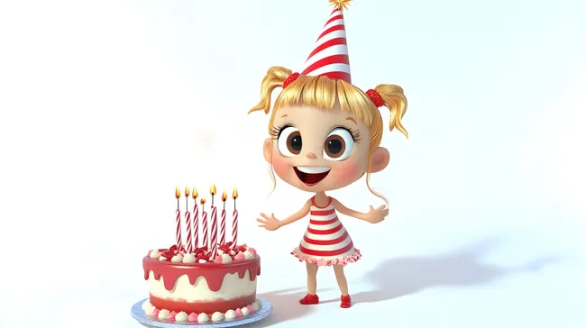 Niedliches Mädchen feiert Geburtstag mit Torte und Kerzen