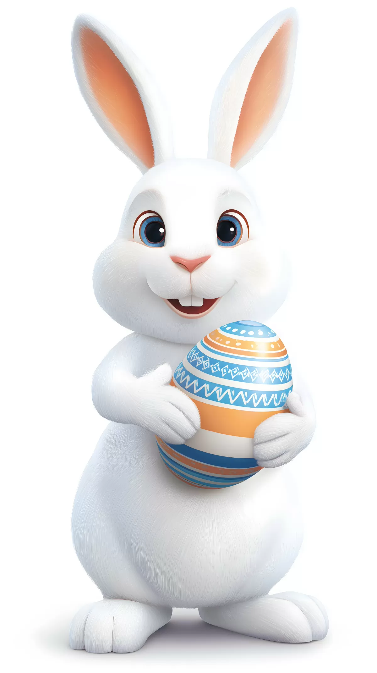 Niedliches Osterbild mit weißem Hasen und bemaltem Ei