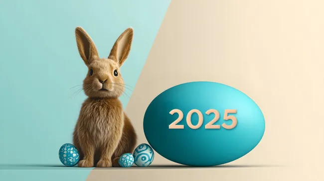 Niedliches Osterhasenbild mit 2025-Jahr-Symbol