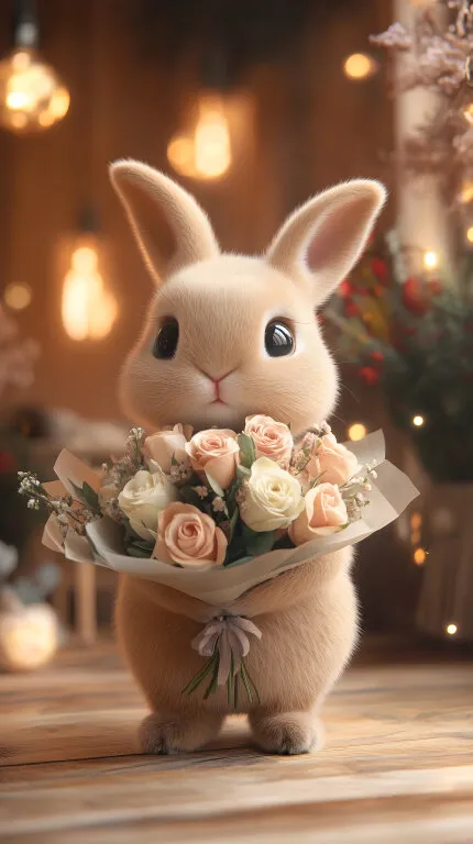 Niedliches Osterkaninchen mit Blumenstrauß