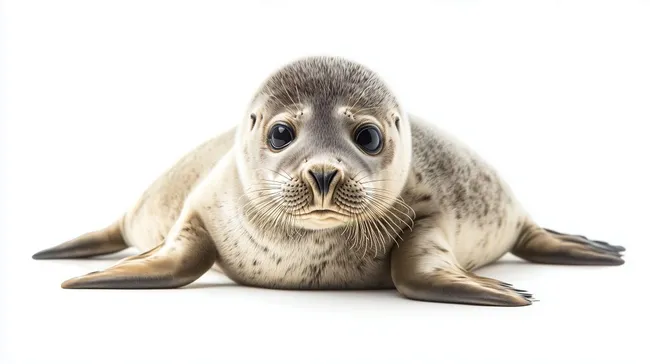 Niedliches Robbenbaby auf weißem Hintergrund