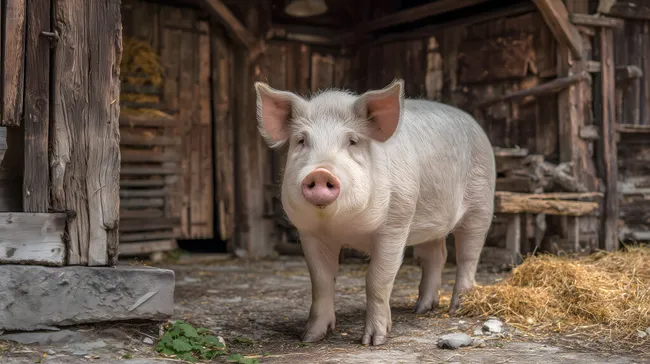 Niedliches Schwein auf einem traditionellen Bauernhof
