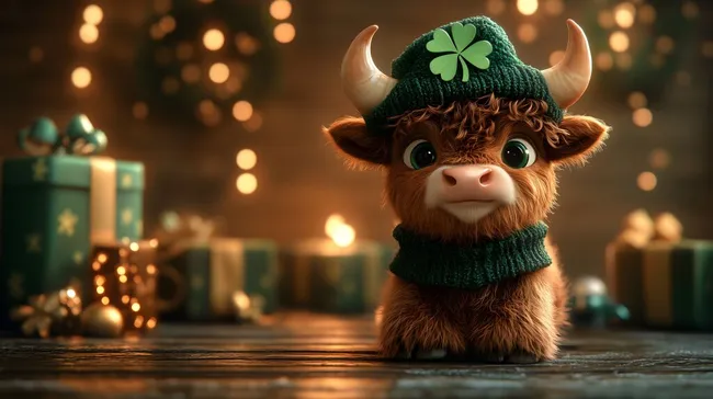 Niedliches Weihnachts-Monster mit Kleeblatt-Mütze