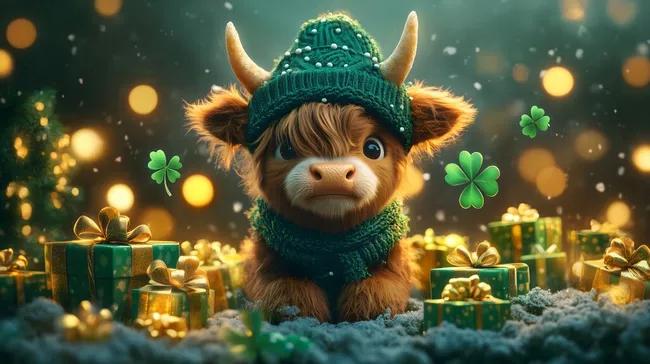 Niedliches Weihnachtskuh-Maskottchen mit Geschenken