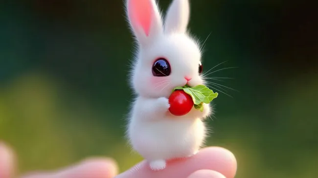 Niedliches weißes Kaninchen mit frischem Radieschen