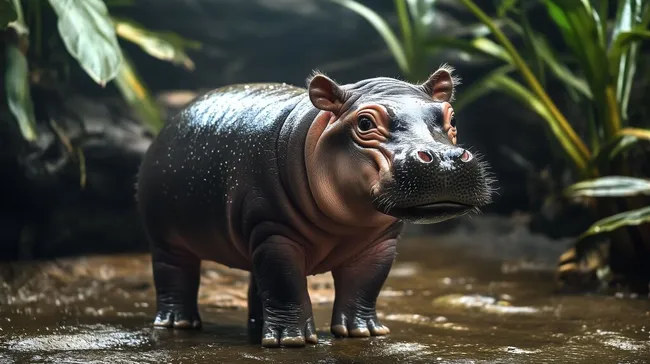 Niedliches Zwergflusspferd in natürlicher Umgebung