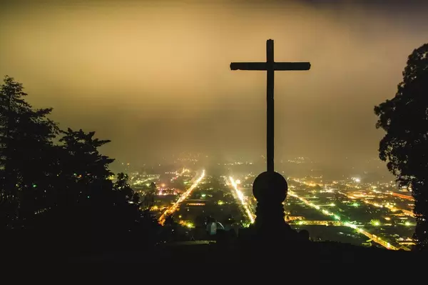 Night view of Antigua, Guatemala from "Cerro de la Cruz"