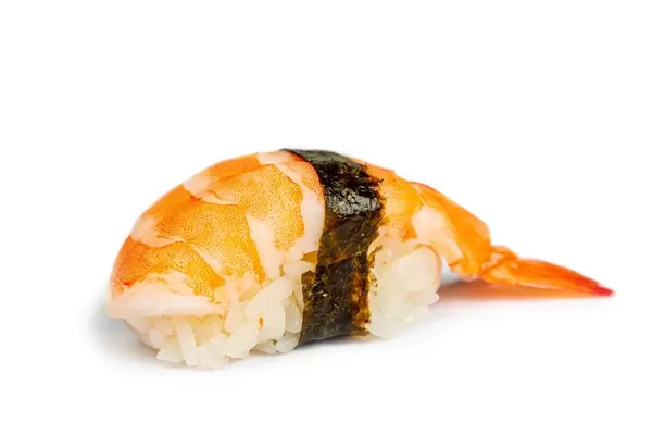 Nigiri with shrimp on a white background