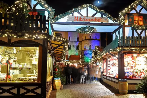 Nikolausdorf of Christmas Market at Rudolfplatz in Cologne