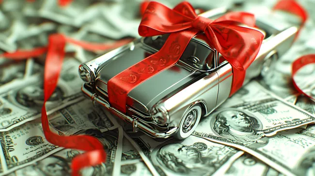 Nostalgisches Geschenkset mit Oldtimer-Spielzeug und Geldscheinen