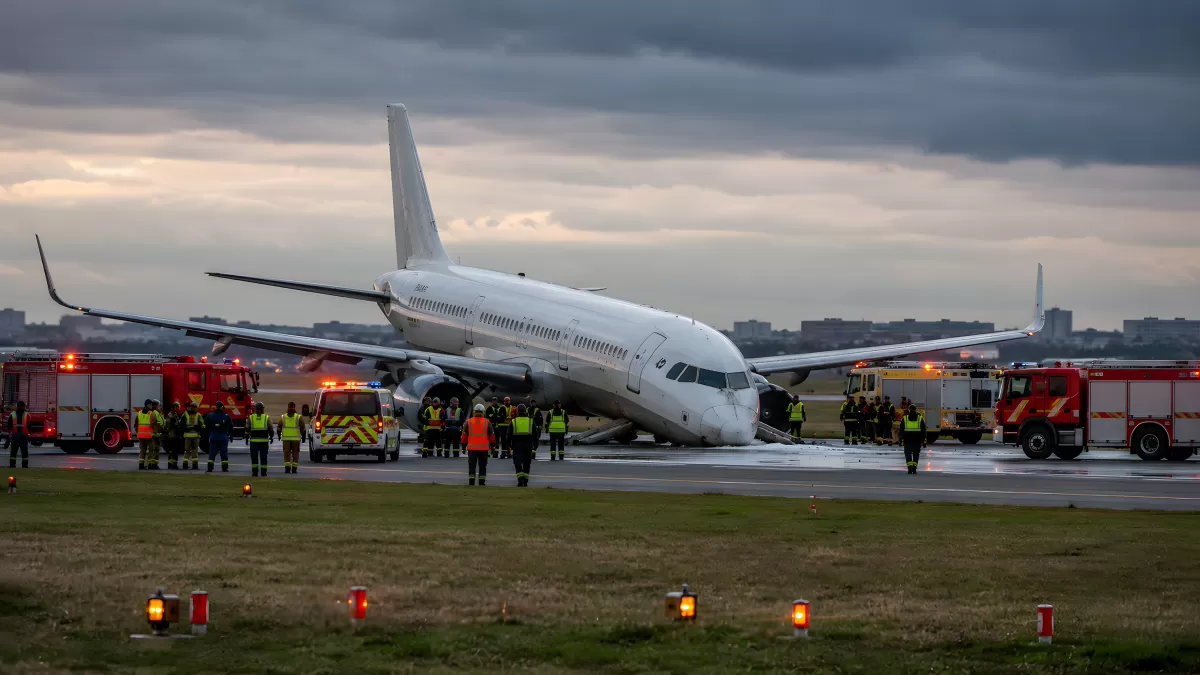 Notlandung eines Flugzeugs mit Feuerwehreinsatz auf Rollbahn