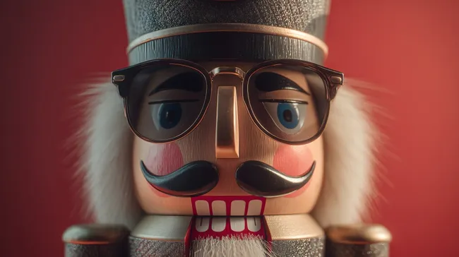 Nussknacker-Figur mit Brille und Schnurrbart