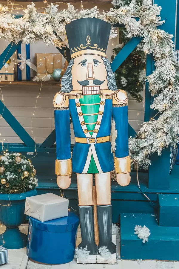 Nutcracker figure in christmas blue interior