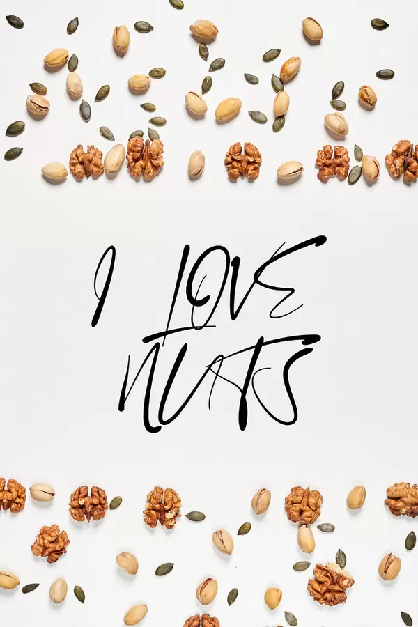 Nuts background with text - I love nuts